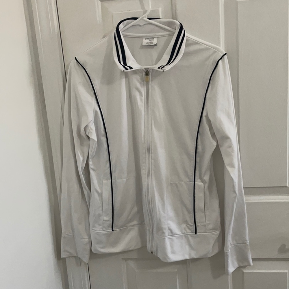 White and Black Full Zip Up Sweatshirt